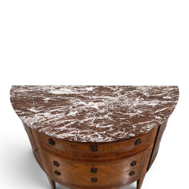 Late 18th Century 18th Century French Louis XVI Demilune Marquetry Commode with Marble Top, 1780 For Sale - Image 5 of 10