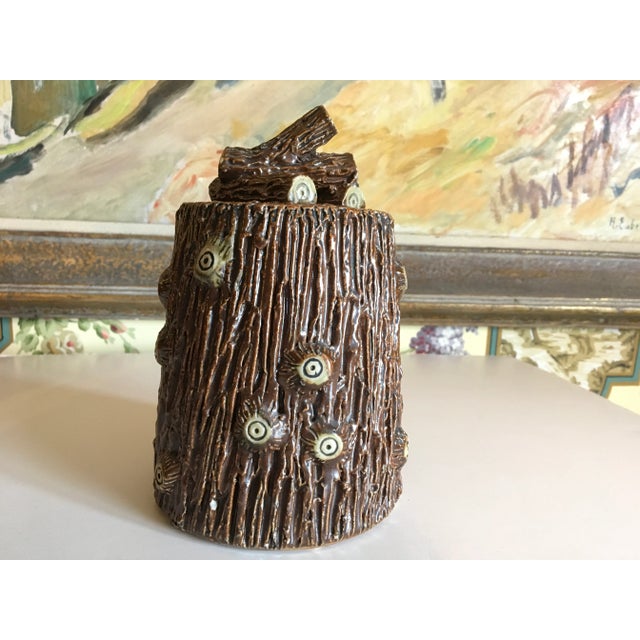 William Speer English New Zealand Majolica Pottery Tobacco Jar Faux Bois Signed For Sale - Image 9 of 13