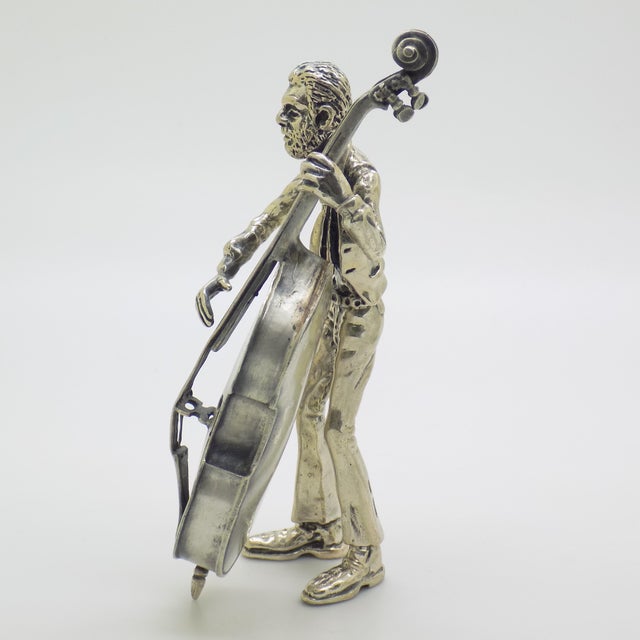 Metal Vintage Italian Genuine Silver Cellist Large Figurine from Arezzo Toscane, 1970s For Sale - Image 7 of 18