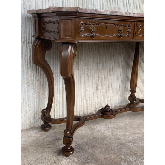 20th Century Neoclassical Revival Marble Top Console Table For Sale In Miami - Image 6 of 11