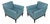 Pair of James Mont Style Vintage Armchairs in Blue Raw Silk For Sale