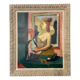 Sigismund Kolos-Vary, Cubist Woman with Tulip, 1936, 1936, Oil on Canvas, Framed For Sale