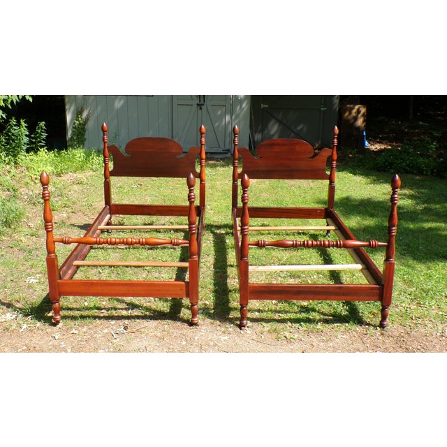 Vintage Pair Cherry Poster Beds Twin Bed Frames For Sale - Image 9 of 12