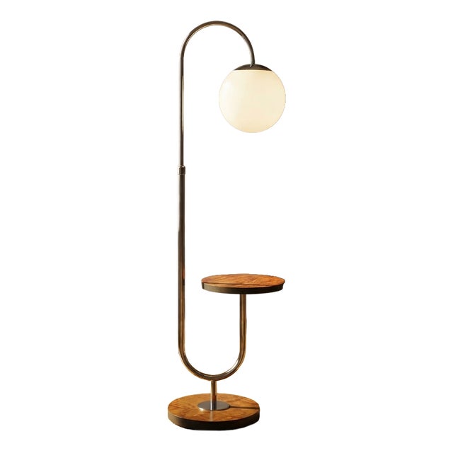 Bauhaus Floor Lamp with Integrated Table by R. Slezák, Czechoslovakia, 1920s For Sale