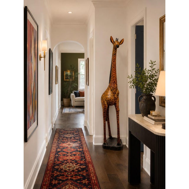 Late 20th Century Large Hand-Carved Hand-Painted African Wooden Giraffe Sculpture Floor Statue 60” Safari Decor For Sale - Image 9 of 9