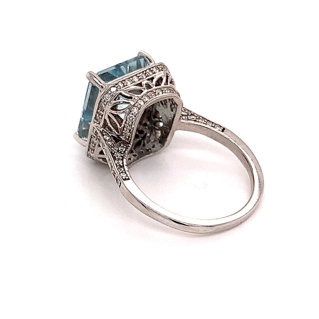 Blue Diamond Aquamarine Ring 14k Gold 6.25 TCW Certified For Sale - Image 8 of 13