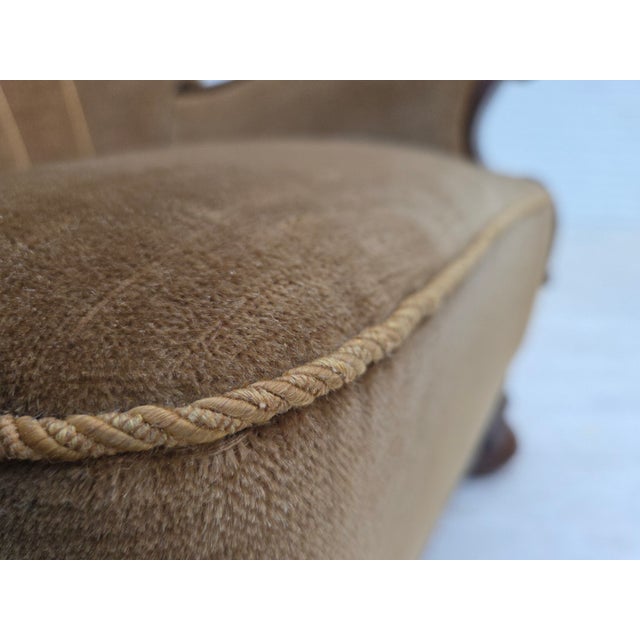 Olive Danish Chair in Green Velour and Carved Oak, 1950s For Sale - Image 8 of 18