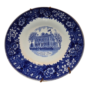 1920s Blue and White Americana Lincoln's Home Staffordshire Plate
