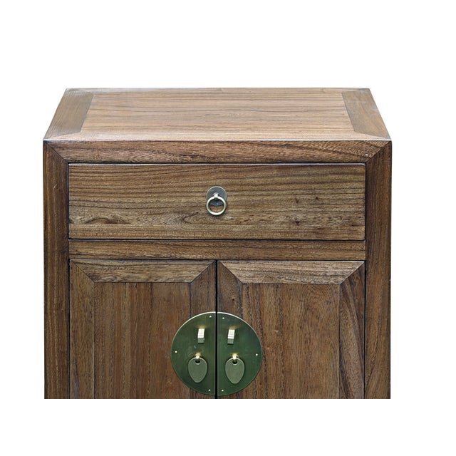 Oriental Simple Natural Wood Brown Drawer End Table Nightstand For Sale - Image 12 of 16