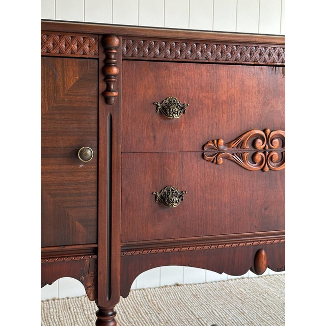 Brown 1920s Antique Jacobean Revival Mahogany Sideboard For Sale - Image 8 of 14