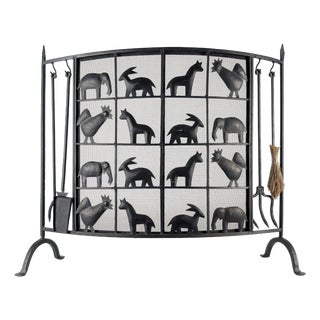Wrought Iron Fire Screen from Atelier Marolles, France, 1950s For Sale