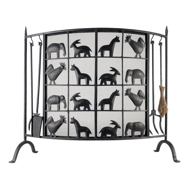 Wrought Iron Fire Screen from Atelier Marolles, France, 1950s For Sale