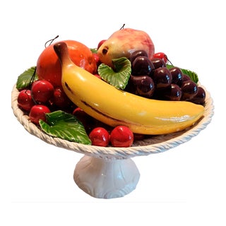 Large Vintage Italian Ceramic Topiary Fruit Bowl For Sale