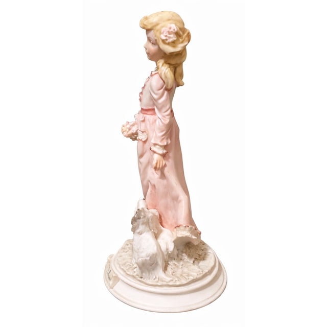Vintage Hand-Painted Porcelain Girl with Flower Basket and Puppies Figurine by Antonio Belcari for Dear, 1987 For Sale - Image 3 of 8