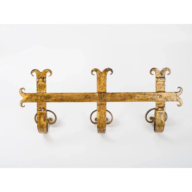Metal 1960s Spanish Brutalist Ferro Art Gilt Wrought Iron Wall-Mounted Coat Rack For Sale - Image 7 of 9