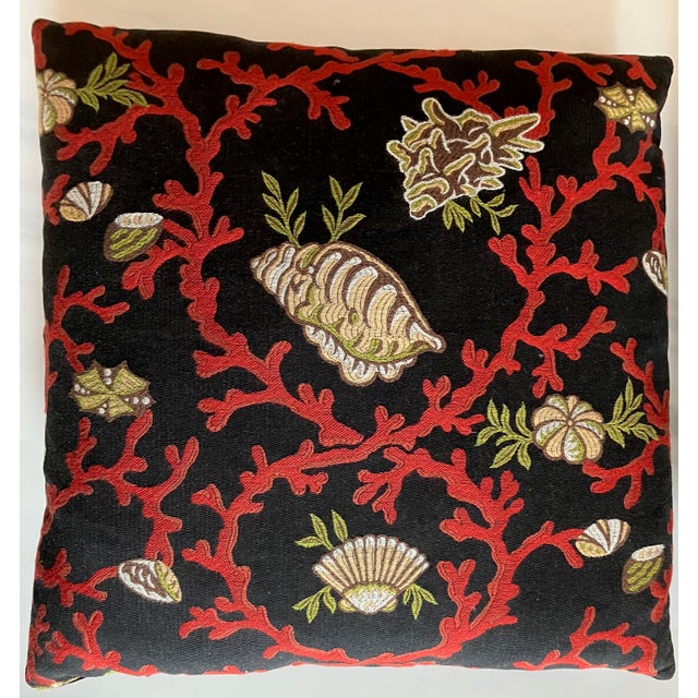The House of Scalamandre Large Pair of Scalamandre Pillows Black, Red, Gold Sea-Themed Embroidery For Sale - Image 4 of 5