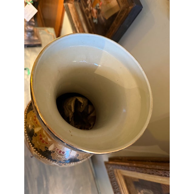 Vintage Chinese Satsuma Style 23.5" Porcelain Vase on Stand For Sale - Image 9 of 12