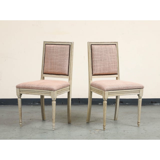 Textile Pair of Painted French Louis XVI Style Side Chairs in Rose Tarlow Blush Linen For Sale - Image 7 of 11