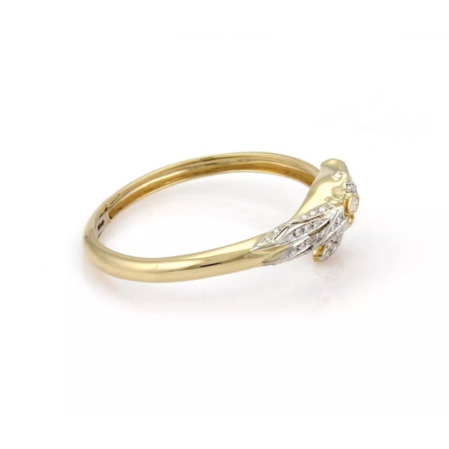 18k Horse Bypass Bracelet Estate 1.10ct Diamond Two Tone Gold Bangle For Sale - Image 4 of 7