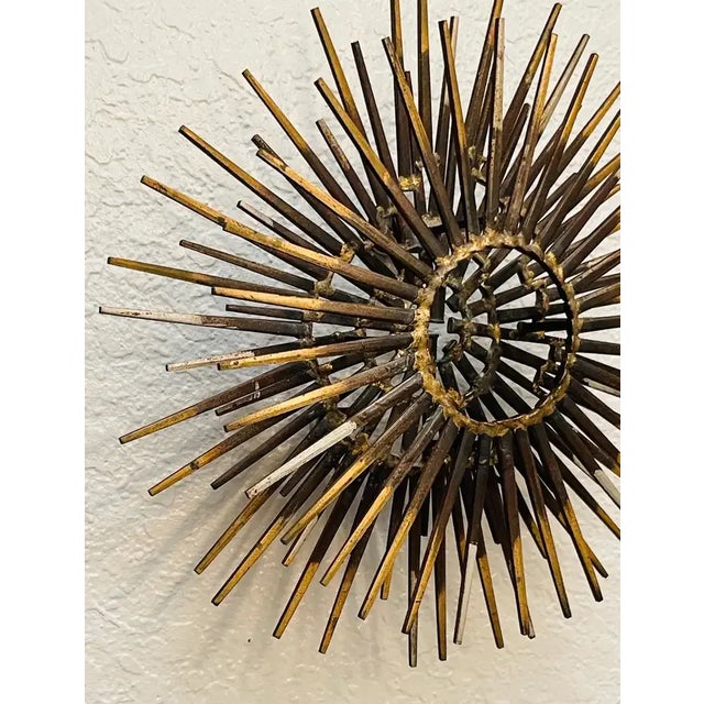 Mid 20th Century Diminutive Gilt Iron Two-Tier Sunburst Wall Sculpture by William Bowie For Sale - Image 12 of 13