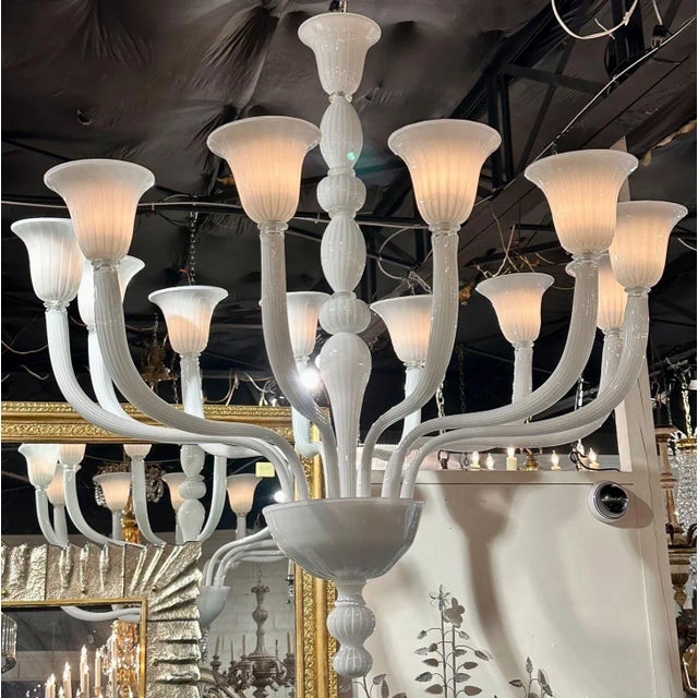 White Italian Murano White 12 Arm Chandelier For Sale - Image 8 of 8