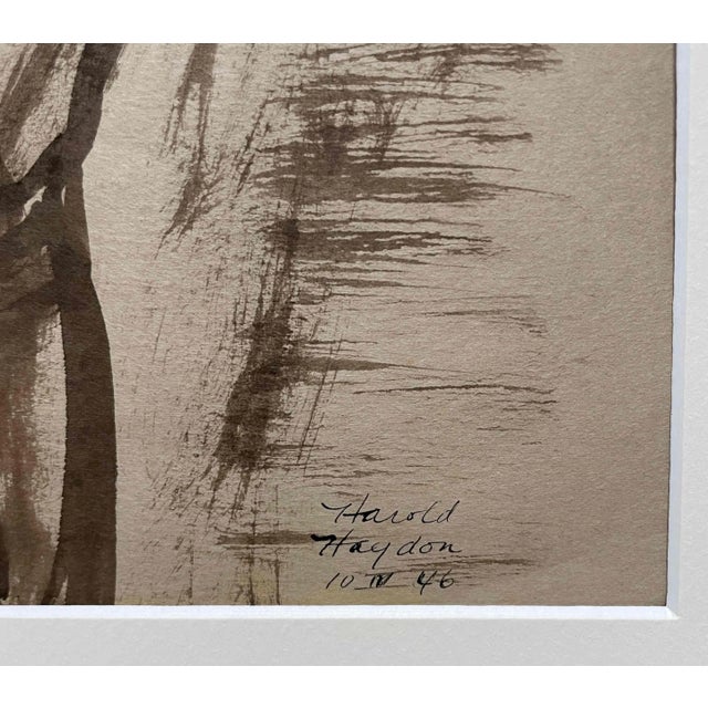 1940s 1946 Ink on Paper Standing Image of a Dancer by Artist Harold Haydon For Sale - Image 5 of 5