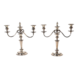 Pair of Ellis Barker Silver Plated Two-Arm Candelabra, England Circa 1920. Two Pairs Available