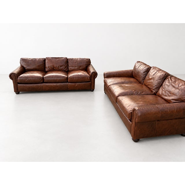 Modern Vintage Cognac Leather 3-Seater Sofas, Pair For Sale - Image 3 of 17