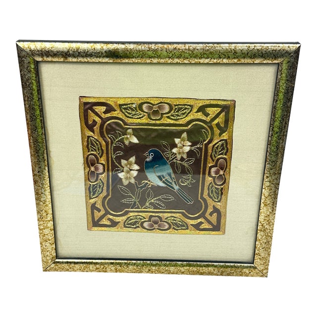 Vintage Framed Silk Embroidery For Sale