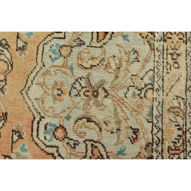 Peach Tabriz Rug 8′ X 11’8” Peach Wool Vintage Distressed Hand-Knotted Carpet For Sale - Image 8 of 15