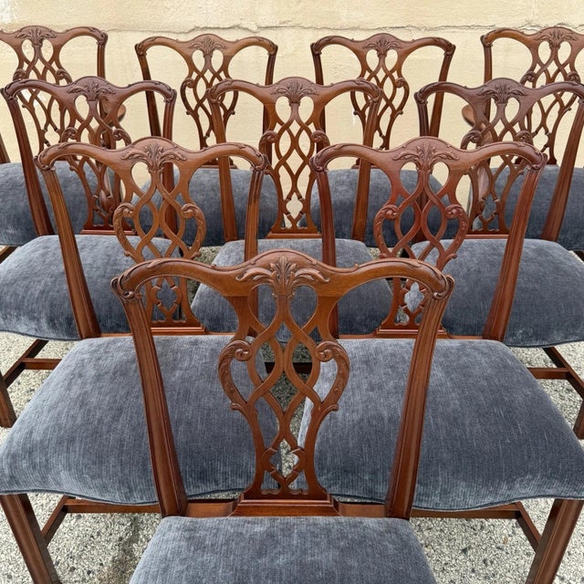 Chippendale Antique Chippendale Style Mahogany Carved Fretwork Dining Chairs - Set of 10 For Sale - Image 3 of 18