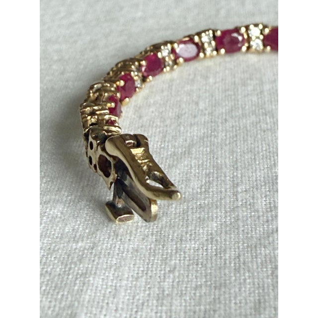 Vintage 1980s 14k Yellow Gold Ruby & Diamond Tennis Bracelet For Sale In New York - Image 6 of 11