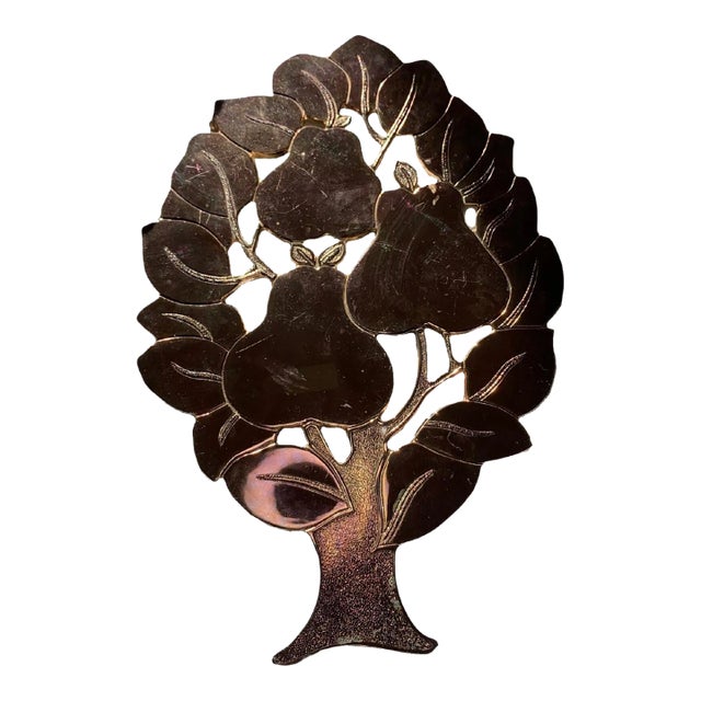 Vintage Pear in a Tree Copper Tone Trivet Holder Wall Hanging For Sale