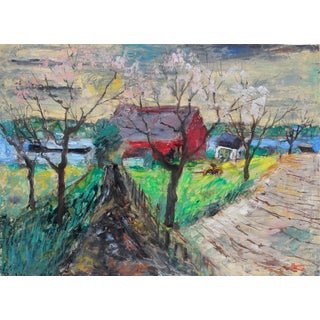 "Spring Fields, Sheek Island" 1955 Oil & Casein Landscape Painting For Sale