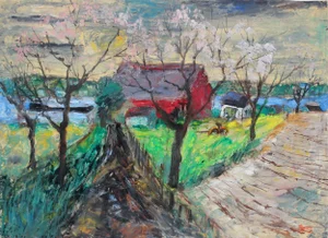 "Spring Fields, Sheek Island" 1955 Oil & Casein Landscape Painting