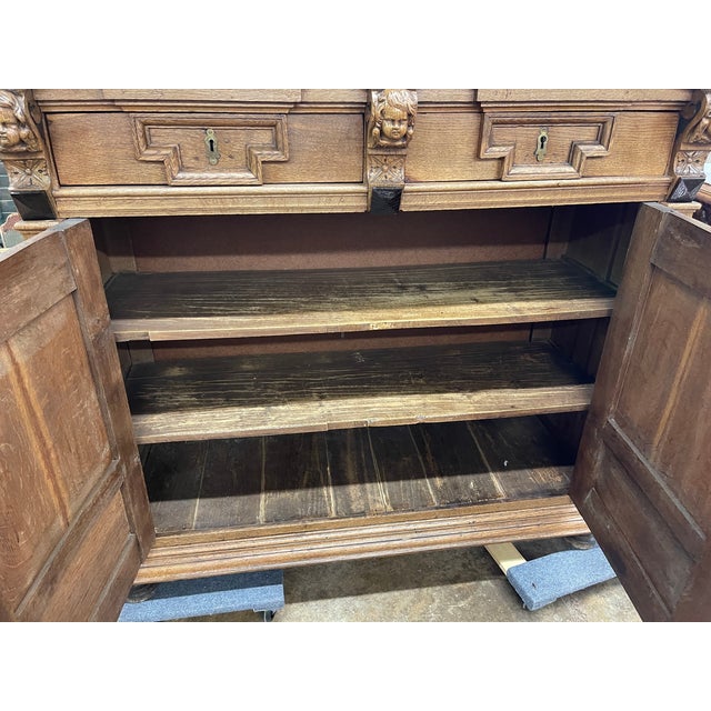 An exceptional Flemish Renaissance style credenza or buffet crafted from solid richly grained quarter- sawn oak. Most...