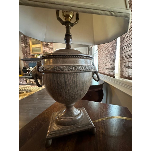 Vintage John Richard Neoclassical Lion Head Urn Lamp With Tassel Shade For Sale In Portland, ME - Image 6 of 13
