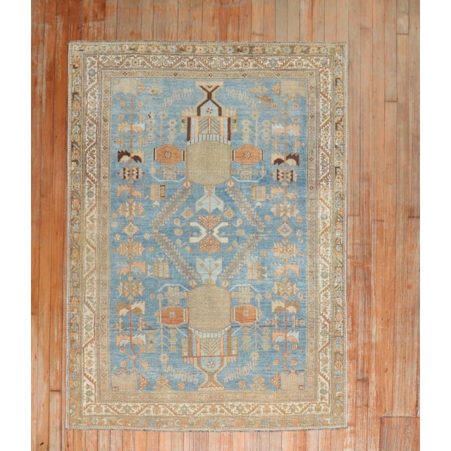 Persian Antique Zabihi Collection Persian Blue Tribal Rug - 4'4" x 5'8" For Sale - Image 3 of 10