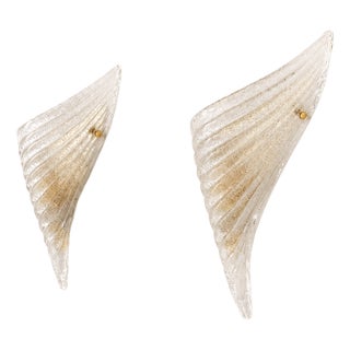 Vintage Pressed Molded Murano Glass Wall Sconces, Italy, 1980, Set of 2 For Sale