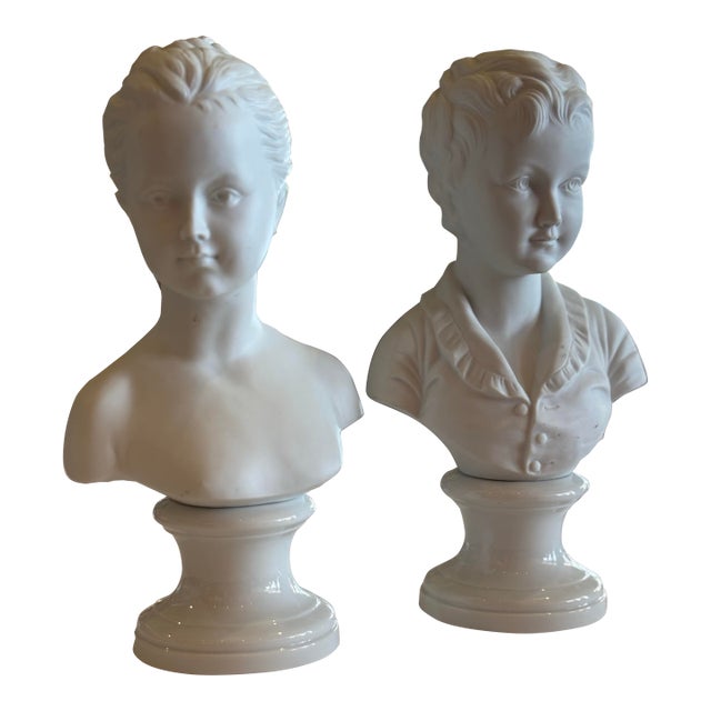 Set of 2 Japanese Made, Hand Painted Porcelain Mini Busts For Sale