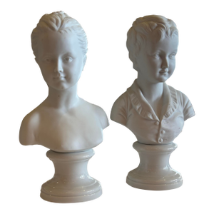 Set of 2 Japanese Made, Hand Painted Porcelain Mini Busts