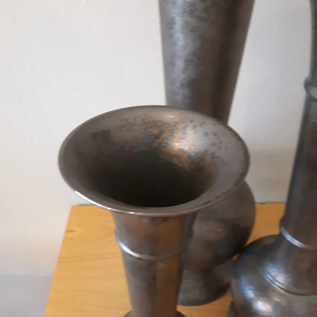 2010s Trumpet Urns With Textured Gunmetal Finish - Set of 3 For Sale - Image 5 of 6