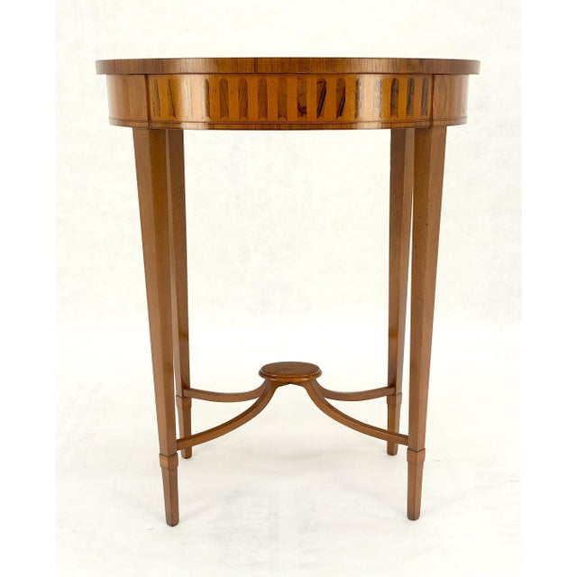 Wood Fine Inlaid Oval Top Adams Style Tapered Legs Lamp Side Table Stand MINT For Sale - Image 7 of 12