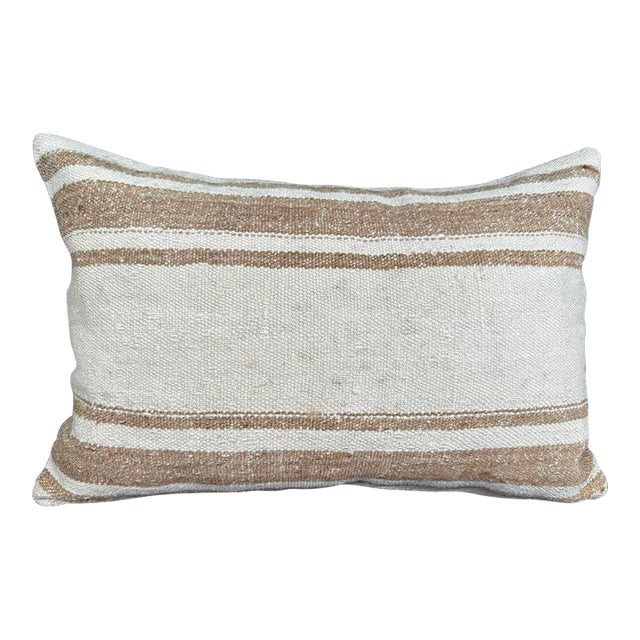Turkish Hemp Pillow Cushion Natural Beige Brown Pillow Cushion Cover 16" x 24" For Sale