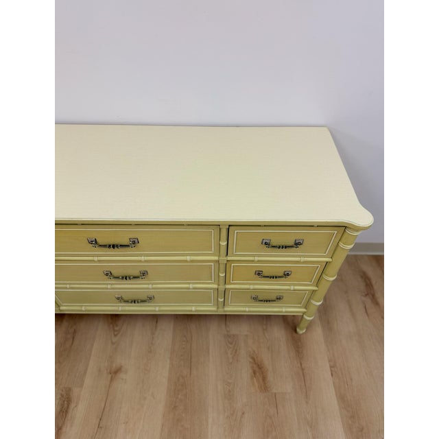 Mid 20th Century Mid 20th Century Coastal Henry Link Bali Hai Green Faux Bamboo 9 Drawer Dresser Hollywood Regency For Sale - Image 5 of 16