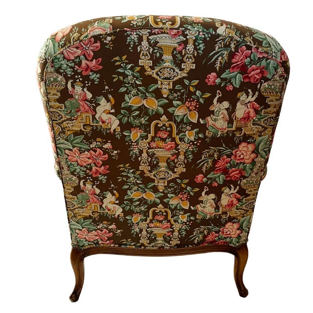 Mid 20th Century Mocha Mousse Chinoiserie Upholstery Bergere Chairs - a Pair For Sale - Image 12 of 12