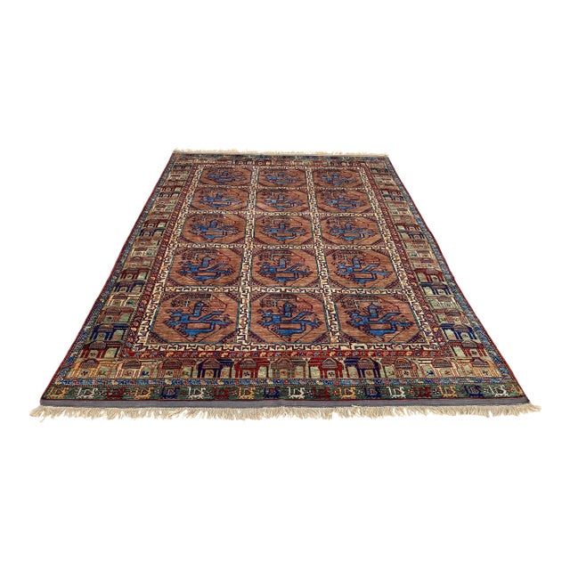 Vintage Ersari Wool Rug, Camel Bird Gul For Sale