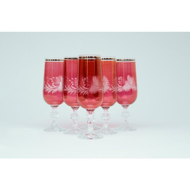 Glass Ruby Red Champagne Glasses, 1950s, Set of 6 For Sale - Image 7 of 7