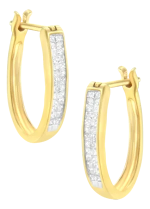10K Yellow Gold 1/2 Cttw Invisible Set Princess-cut Diamond Hoop Earrings (H-I Color, SI2-I1 Clarity)