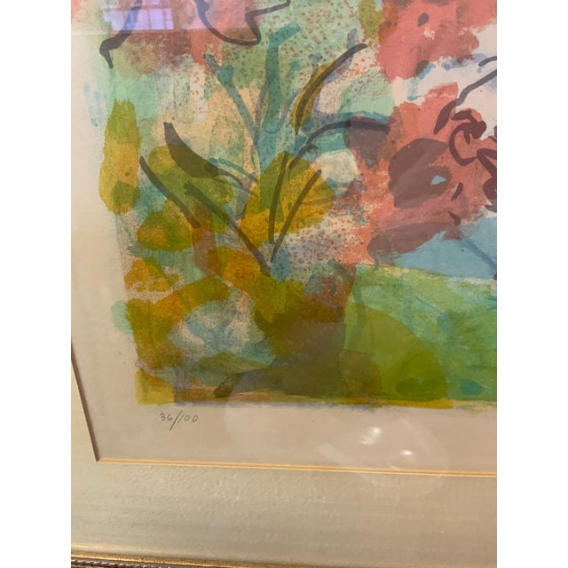 Lithograph print of a woman with flowers by artist Greta Schreyer (1917-2005). Born in Vienna,worke din Vienna and NYC...